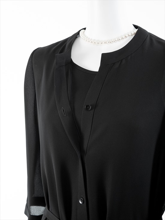 前開きバンドカラーシャツワンピロング丈(110022642) ワンピース