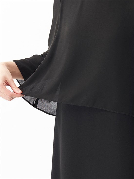 ウォッシャブル対応ふらしブラウス風ロング丈ワンピース(110102642