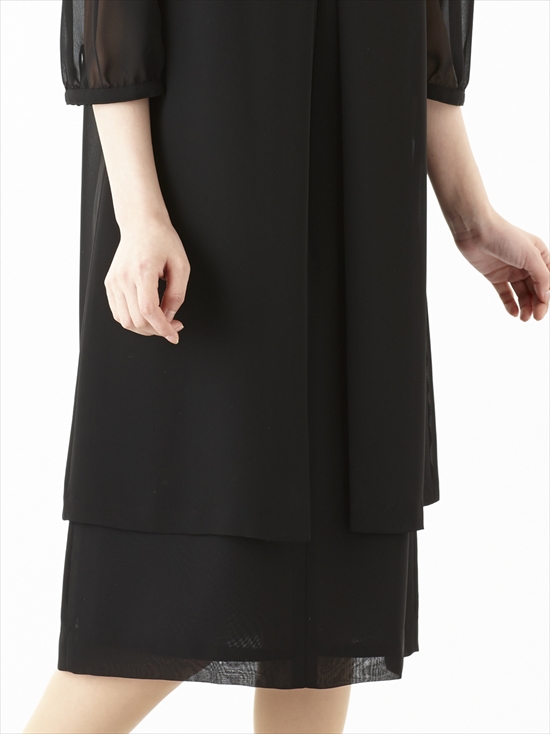 sunaokuwahara ブラックシフォンドレスワンピース セール】シフォン胸元プリーツロングワンピース・ドレス（ドレス