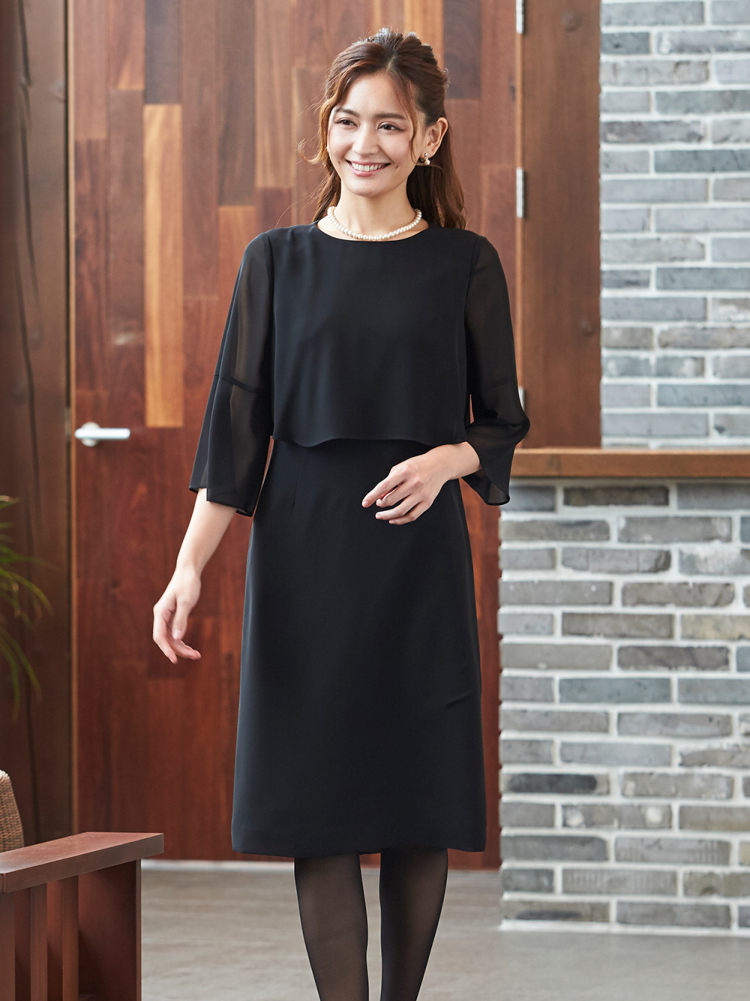 シフォン素材のベルスリーブ夏ワンピース（110722505） ワンピース